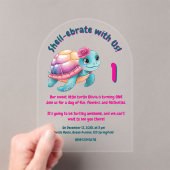 Schattigee grillige bloemenschildpad Girly Kids Ve Acryl Uitnodigingen (Insitu (Draagbaar))