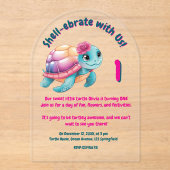 Schattigee grillige bloemenschildpad Girly Kids Ve Acryl Uitnodigingen (Voorkant)