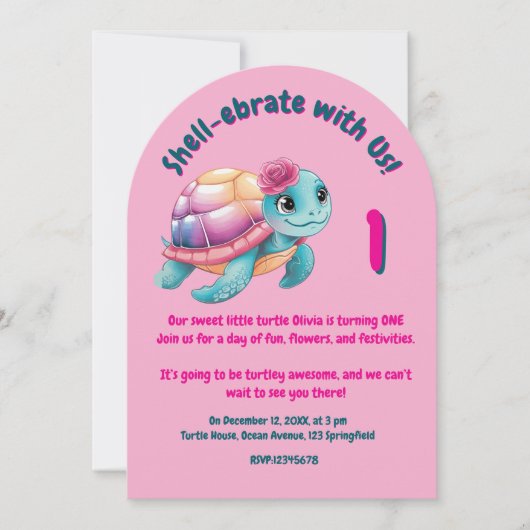 Schattigee grillige bloemenschildpad Girly Kids Ve Kaart (Voorkant)