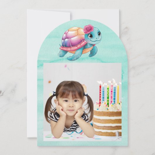 Schattigee grillige bloemenschildpad Girly Kids Ve Kaart (Achterkant)