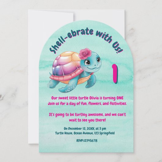 Schattigee grillige bloemenschildpad Girly Kids Ve Kaart (Voorkant)