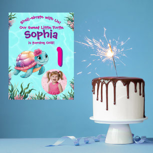 Schattigee grillige bloemenschildpad verjaardag we poster