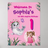 Schattigee grillige bloemensealion verjaardag welk poster (Voorkant)