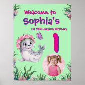 Schattigee grillige bloemensealion verjaardag welk poster (Voorkant)