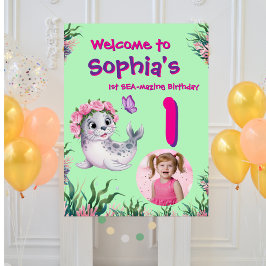 Schattigee grillige bloemensealion verjaardag welk poster