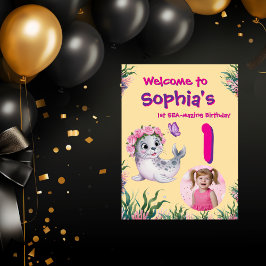 Schattigee grillige bloemensealion verjaardag welk poster