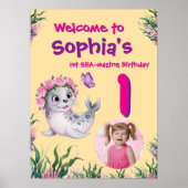 Schattigee grillige bloemensealion verjaardag welk poster (Voorkant)