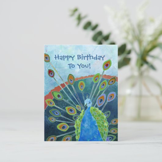 Schattigee grillige Blue Peacock Verjaardag Briefkaart (Staand voorkant)