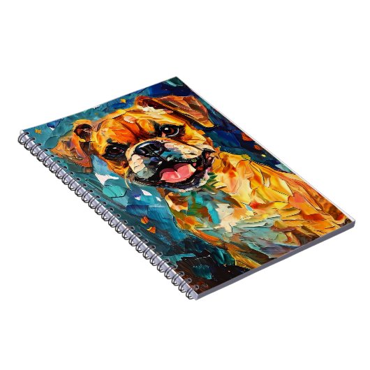 Schattigee grillige bokser puppy notitieboek (Rechterzijde)
