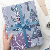 Schattigee grillige bos kerstboom Paarse Cadeaupapier