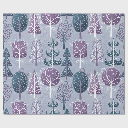 Schattigee grillige bos kerstboom Paarse Cadeaupapier (Vlak)