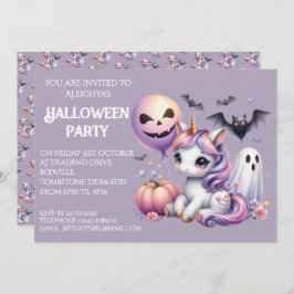 Schattigee grillige eenhoorn Halloween Party Kaart