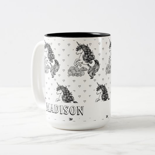 Schattigee grillige eenhoorn Kinder gepersonalisee Tweekleurige Koffiemok (Voorkant links)