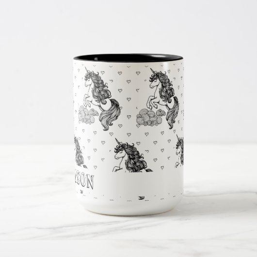 Schattigee grillige eenhoorn Kinder gepersonalisee Tweekleurige Koffiemok (Center)