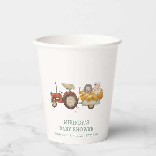 Schattigee grillige egel Boerderij tractor Baby sh Papieren Bekers (Voorkant)