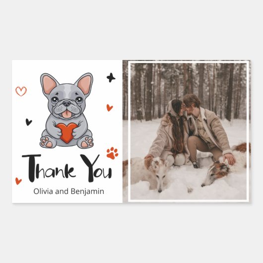 Schattigee grillige franse buldog dank u foto rechthoekige sticker (Voorkant)