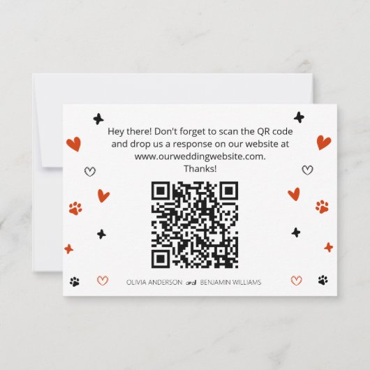 Schattigee grillige Franse buldog QR code foto RSVP Kaartje (Achterkant)