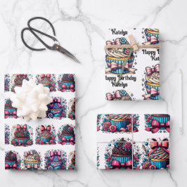 Schattigee grillige gepersonaliseerde cupcake verj inpakpapier vel