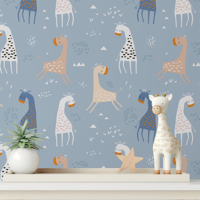 Schattigee grillige Giraffe Modern Kinder Patroon Behang (Creator heeft geüpload)