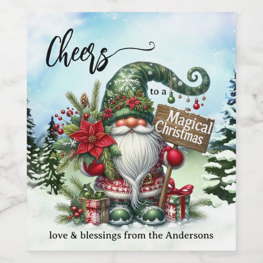 Schattigee grillige gnoom magische kerst wijn etiket (Enkel label)