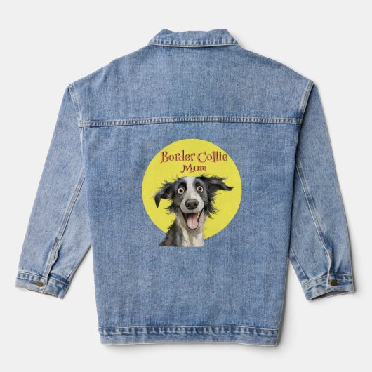 Schattigee grillige grens collie mam illustratie denim jacket (Achterkant)