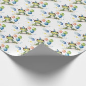 Schattigee grillige groene kikker met ballonnen cadeaupapier (Hoek)