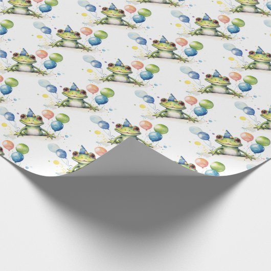 Schattigee grillige groene kikker met ballonnen cadeaupapier (Hoek)