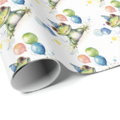 Schattigee grillige groene kikker met ballonnen cadeaupapier (Rol Hoek)