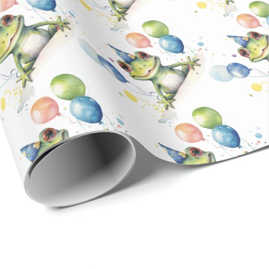 Schattigee grillige groene kikker met ballonnen cadeaupapier (Rol Hoek)