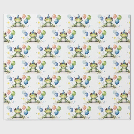 Schattigee grillige groene kikker met ballonnen cadeaupapier (Vlak)