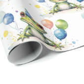 Schattigee grillige groene kikker met ballonnen cadeaupapier (Rol Hoek)