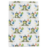 Schattigee grillige groene kikker met ballonnen medium cadeauzakje (Voorkant)