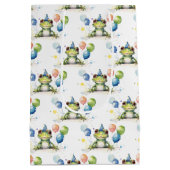 Schattigee grillige groene kikker met ballonnen medium cadeauzakje (Achterkant)