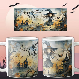 Schattigee grillige Halloween heks, gepersonalisee Koffiemok