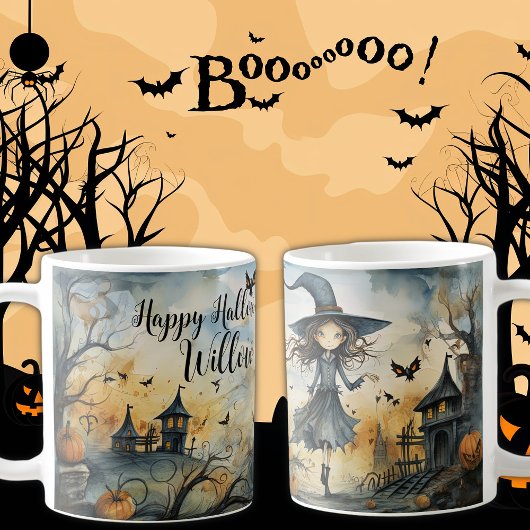 Schattigee grillige Halloween heks, gepersonalisee Koffiemok
