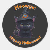 Schattigee grillige Halloween magische zwarte kat Ronde Sticker (Voorkant)