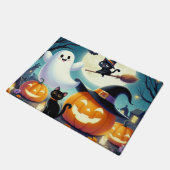Schattigee, grillige Halloween pompoen, kat en gee Deurmat (Schuin)