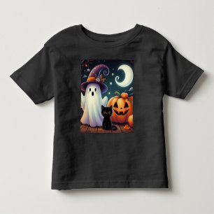Schattigee, grillige Halloween pompoen, kat en gee Kinder Shirts