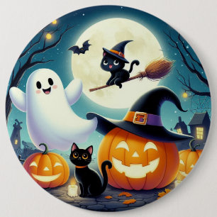 Schattigee, grillige Halloween pompoen, kat en gee Ronde Button 6,0 Cm