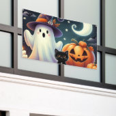 Schattigee, grillige Halloween pompoen, kat en gee Spandoek (Buitenkant Gebouw)