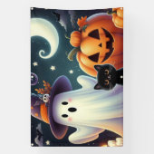 Schattigee, grillige Halloween pompoen, kat en gee Spandoek (Verticaal)