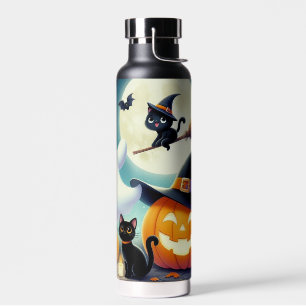 Schattigee, grillige Halloween pompoen, kat en gee Waterfles