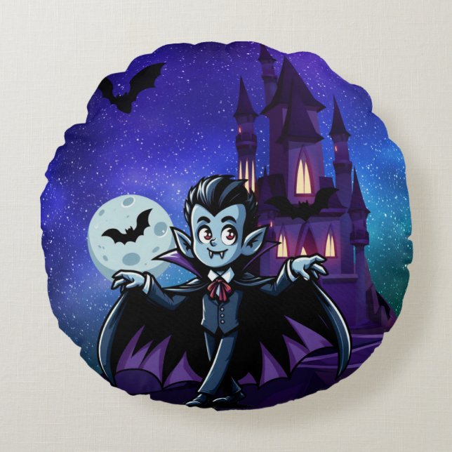 Schattigee, grillige Halloween vampier Rond Kussen (Voorkant)