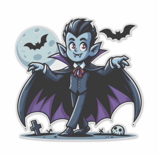 Schattigee, grillige Halloween vampier Sticker (Voorkant)