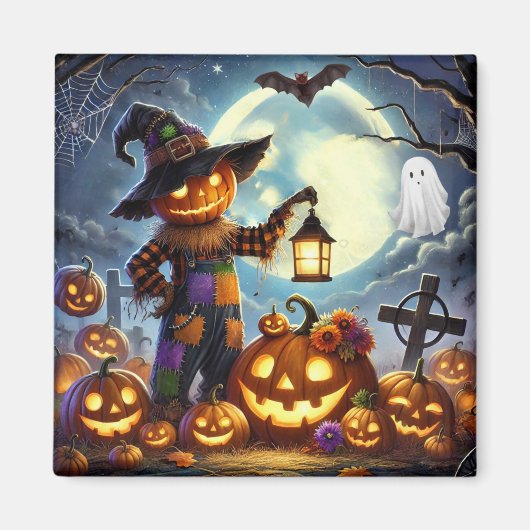 Schattigee, grillige Halloween vogelverschrikker & Magneet (Voorkant)