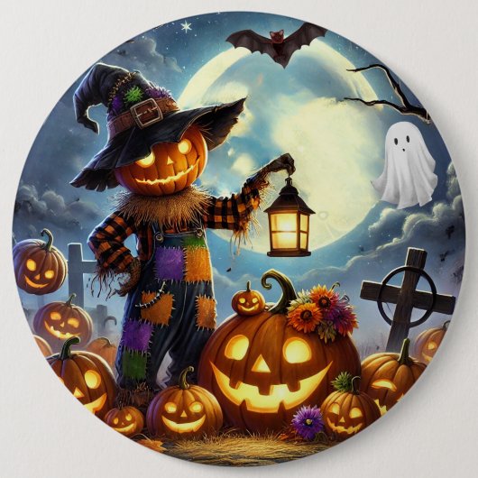 Schattigee, grillige Halloween vogelverschrikker & Ronde Button 6,0 Cm (Voorkant)