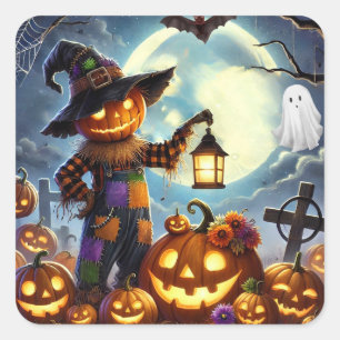 Schattigee, grillige Halloween vogelverschrikker & Vierkante Sticker