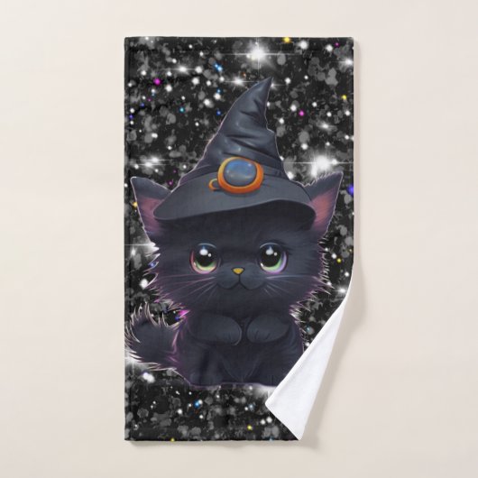 Schattigee grillige Halloween zwarte kat Bad Handdoek (Handdoek)