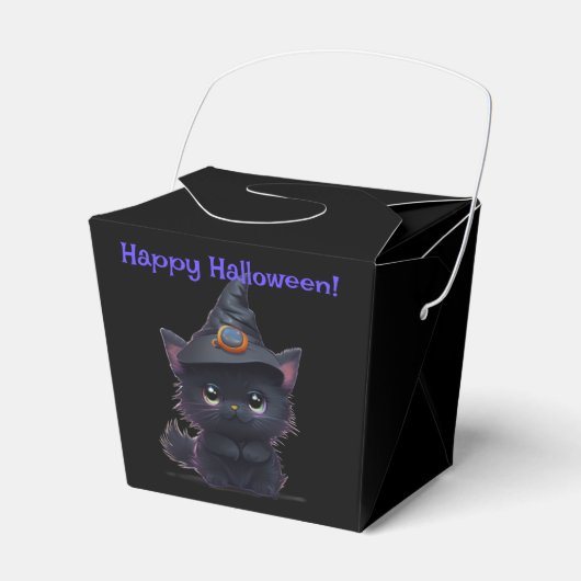 Schattigee grillige Halloween zwarte kat Bedankdoosjes (Voorkant Zijde)