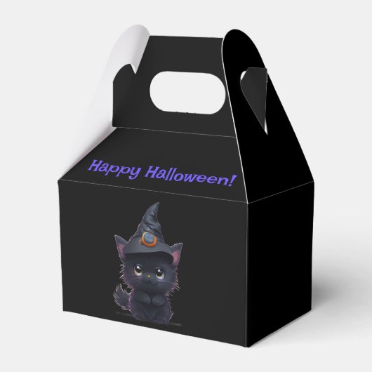 Schattigee grillige Halloween zwarte kat Bedankdoosjes (Voorkant Zijde)